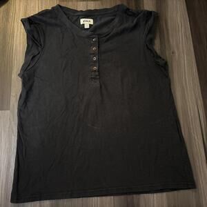 PACT Cotton Shirt Rolled Cap Sleeves Women's Size Large Charcoal Gray